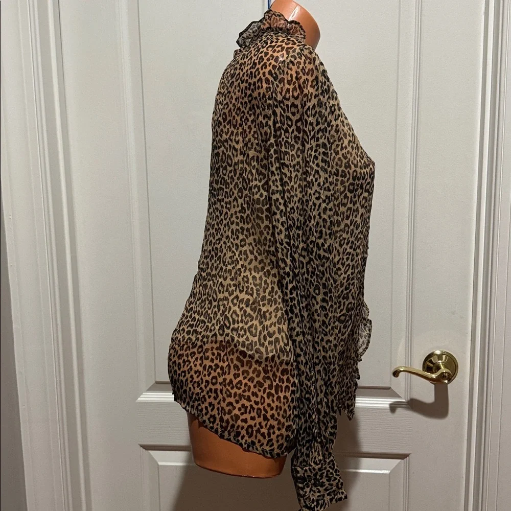 J Crew Ruffle Button Up Sheer Cheetah Blouse Cami 2 P Set Size 8 $148 EUC KL
